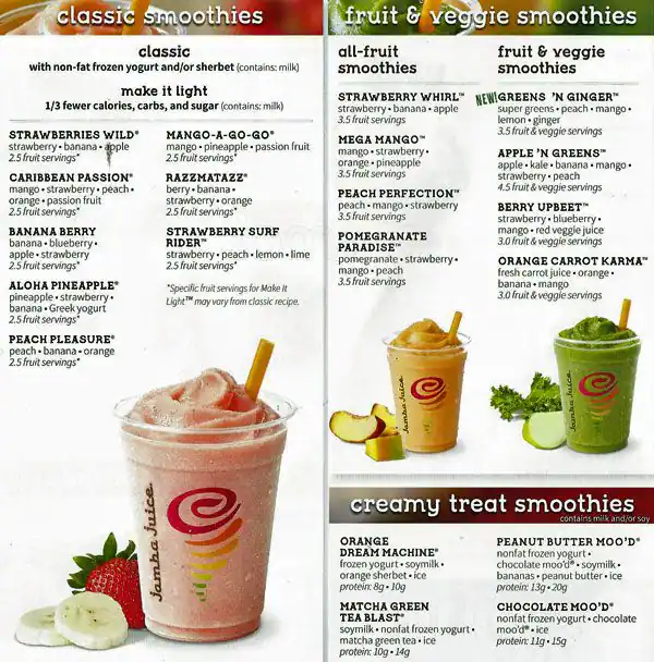 Menu of Jamba Juice, North Dallas, Dallas  