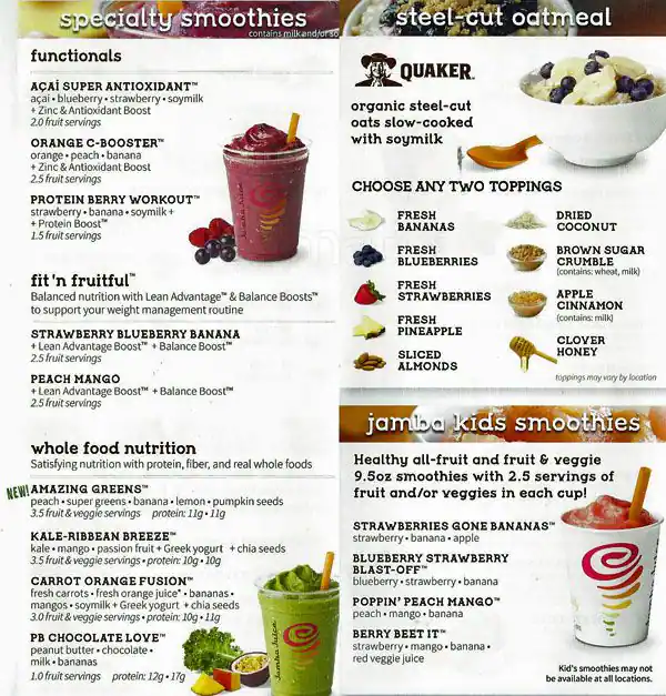 Menu of Jamba Juice, North Dallas, Dallas  