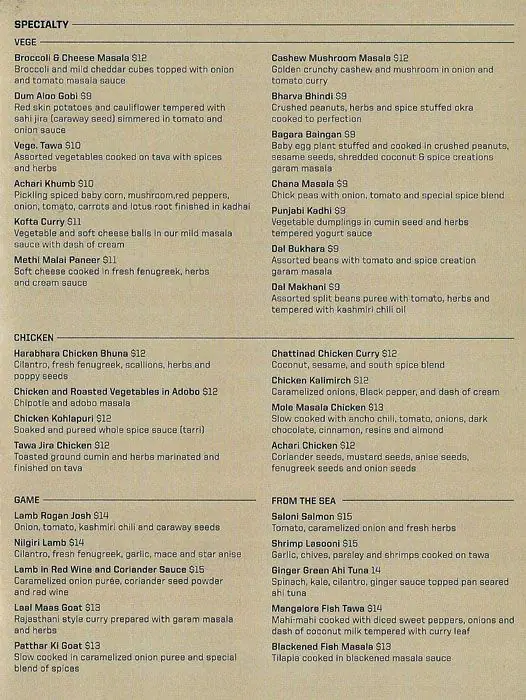 Menu of Spice Creations, Allen, Allen  