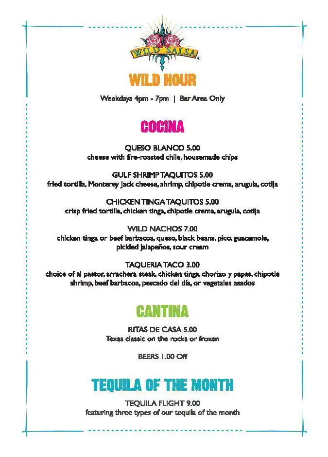 Menu of Wild Salsa, Allen, Allen  