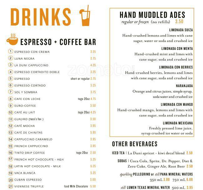 Menu of Dulce Coffee Studio, Allen, Allen  