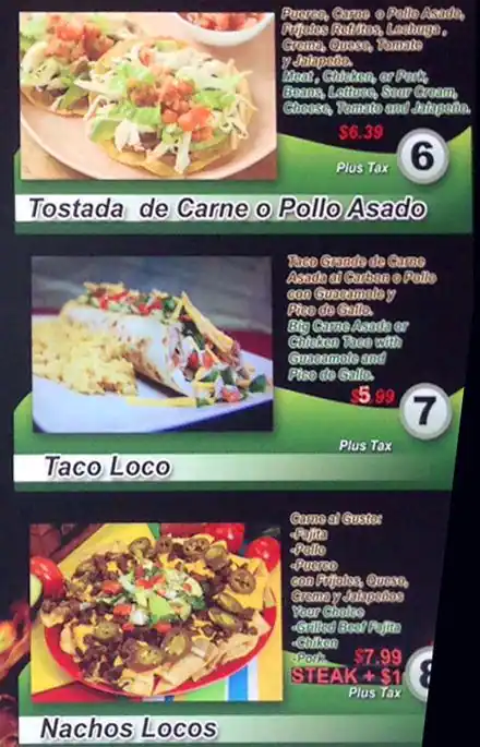 Menu of El Pollito Loco, Northwest Dallas, Dallas  