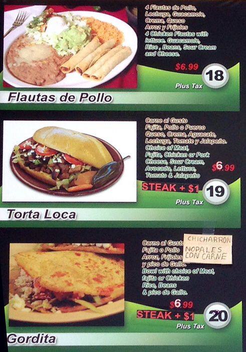 Menu of El Pollito Loco, Northwest Dallas, Dallas  