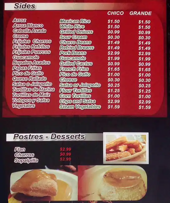 Menu of El Pollito Loco, Northwest Dallas, Dallas  