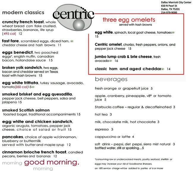 Menu of Centric Bar & Grille - Dallas Marriott City Center, Downtown, Dallas  