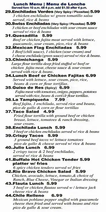 Menu of Rio Bravo, North Dallas, Dallas  