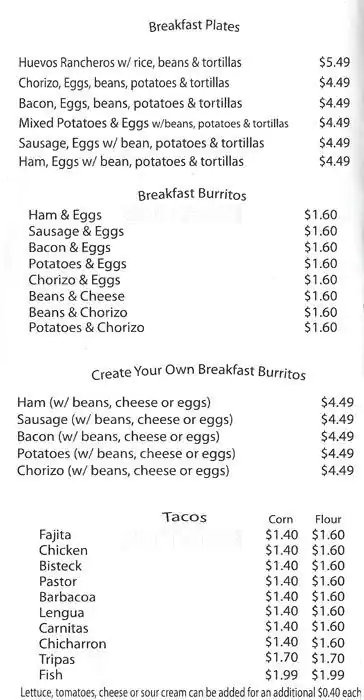 Menu of Tacos Mexico, Arlington, Arlington  