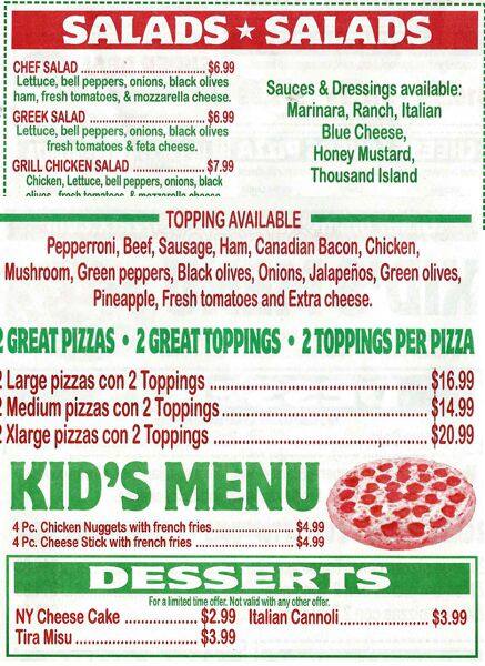 Menu of Pepes Pizza, Oak Cliff, Dallas  
