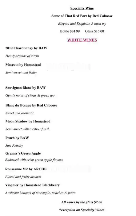 Menu of Bishop Arts Winery, Kessler, Dallas  
