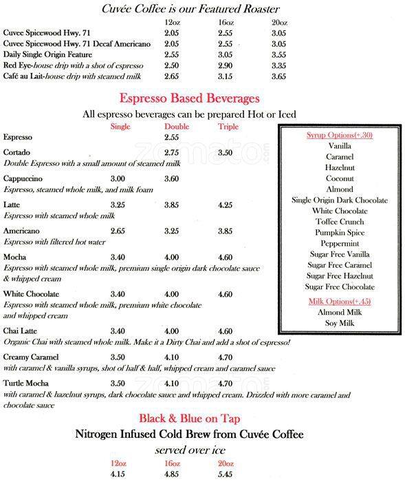Menu of Bee Cave Coffee, North Burnet, Austin  