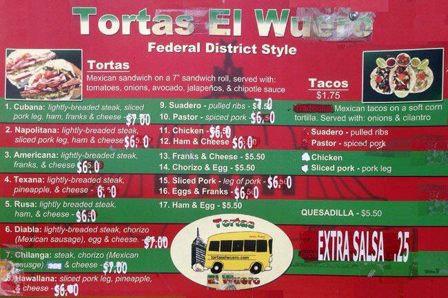 Menu of Tortas Estilo Wuero, Windsor Park, Austin  