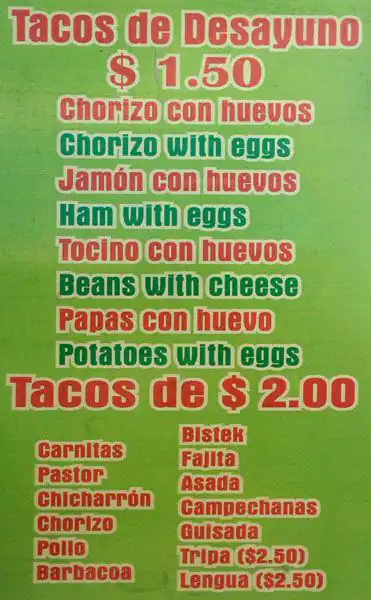 Tasty food Mexican, Tacomenu Wooten, Austin