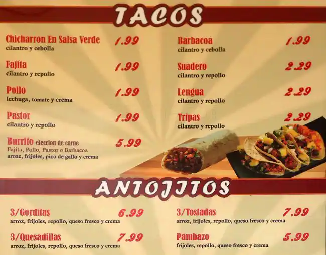 Menu of Taqueria Rico, Southpark Meadows, Austin  