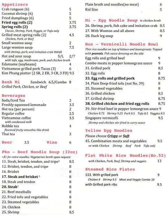 Menu of Kim Phung Restaurant, Cedar Park, Cedar Park  