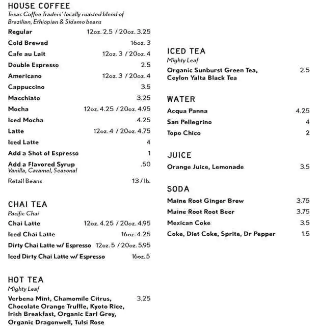 Menu of Easy Tiger, Highland, Austin  