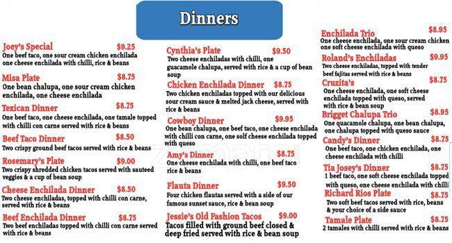 Menu of Casa Dolores, Lovefield, Dallas  