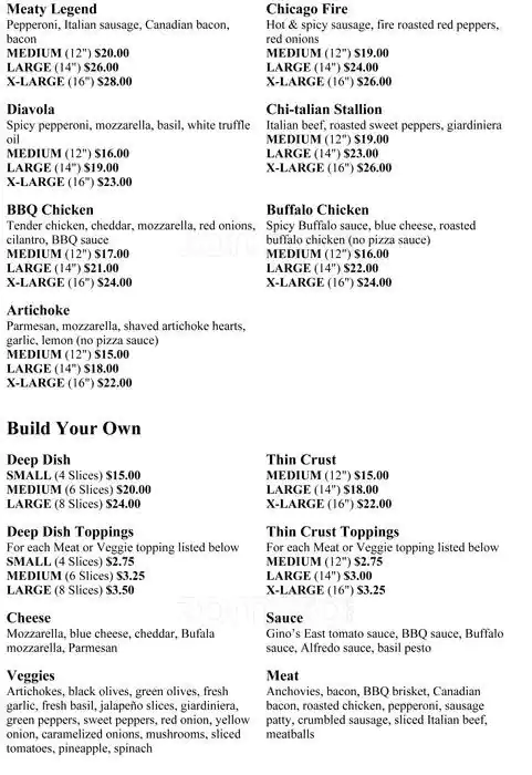 Menu of Gino's East, Northwest Dallas, Dallas  