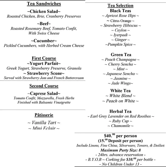 Menu of Potpourri of Silk, Bishop Arts District, Dallas  