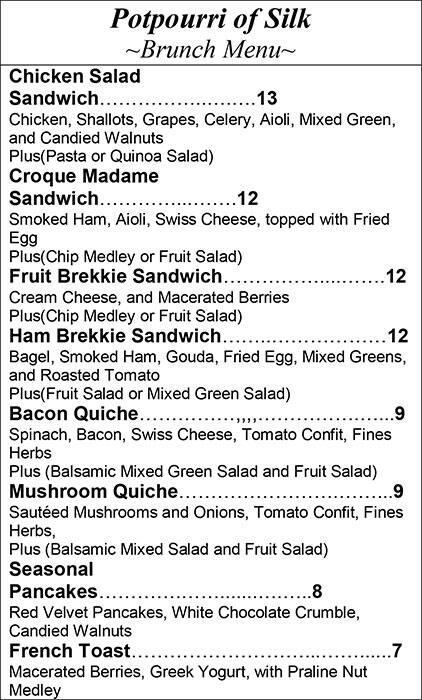 Menu of Potpourri of Silk, Bishop Arts District, Dallas  
