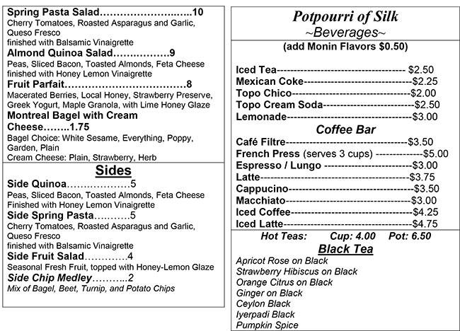 Menu of Potpourri of Silk, Bishop Arts District, Dallas  
