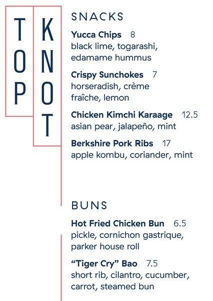 Menu of Top Knot, Oak Lawn, Dallas  