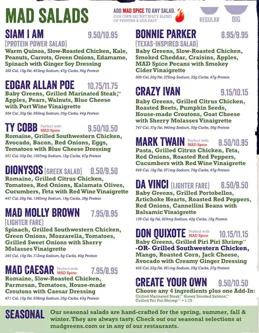 Menu of MAD Greens, Riverside, Austin  