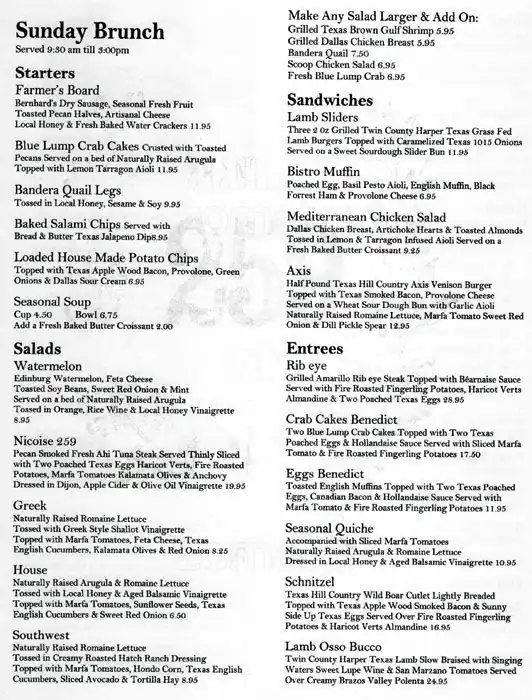 Menu of Brantley's 259 Bistro, Boerne, Boerne  