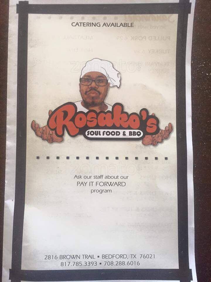 Menu of Rosako's Soul Food, Hurst, Bedford  