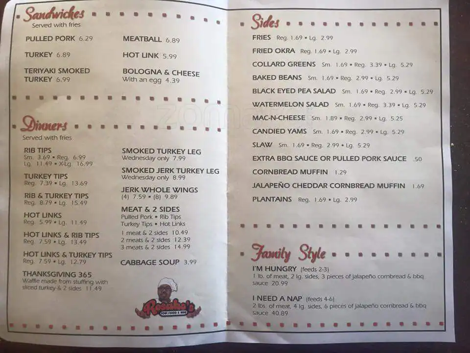 Menu of Rosako's Soul Food, Hurst, Bedford  