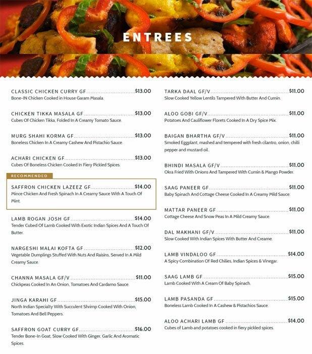 Menu of Saffron, Far West-Spicewood Springs, Austin  