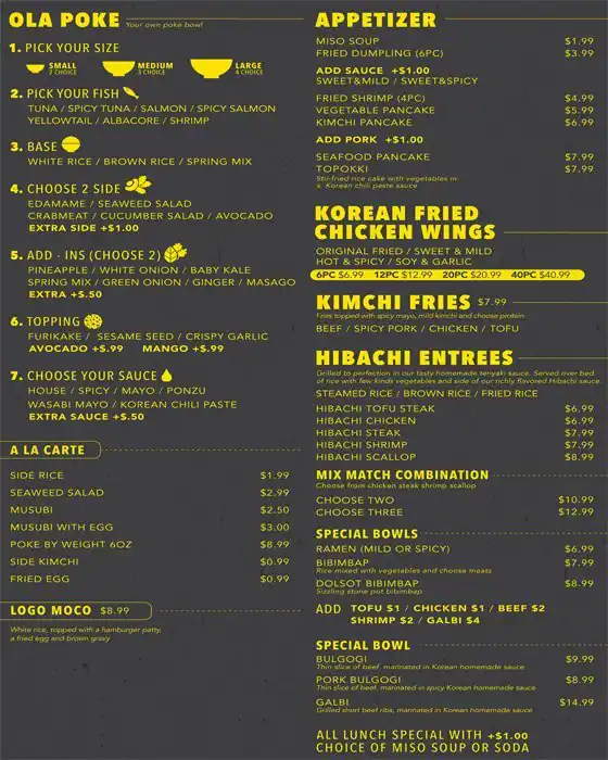 Menu of Ola Poke, Brentwood, Austin  