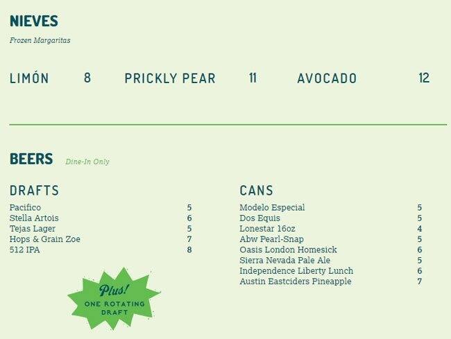 Menu of Fresa's - South First, South Congress - SoCo, Austin  