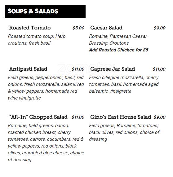 Menu of Gino's East, Northwest Dallas, Dallas  