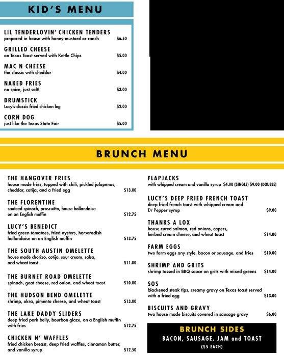 Menu of Lucy's Fried Chicken, Downtown, Austin  
