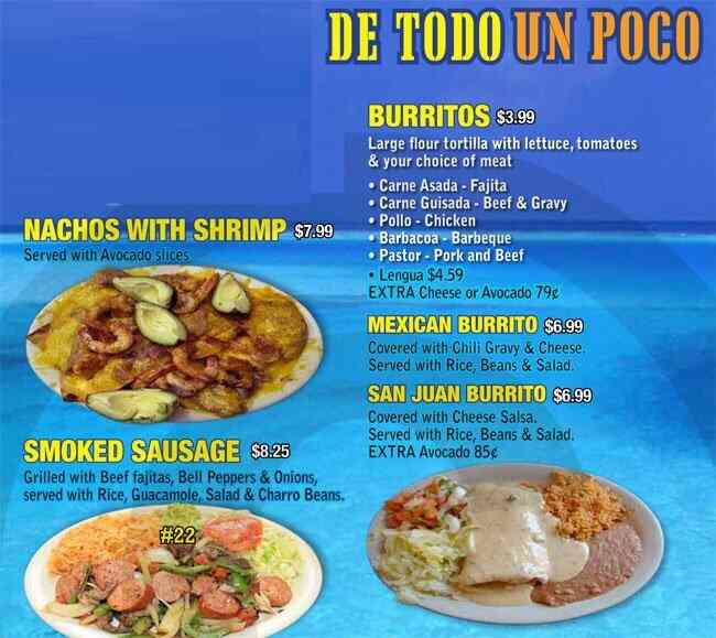 Menu of San Juan Restaurant, Aransas Pass, Corpus Christi Restaurant  Aransas Pass Corpus Christi,Tex-Mex Restaurant Menu Aransas Pass Corpus  Christi