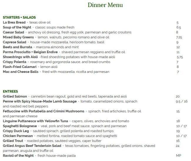 Best restaurant menu near North Hills Arboretum Austin