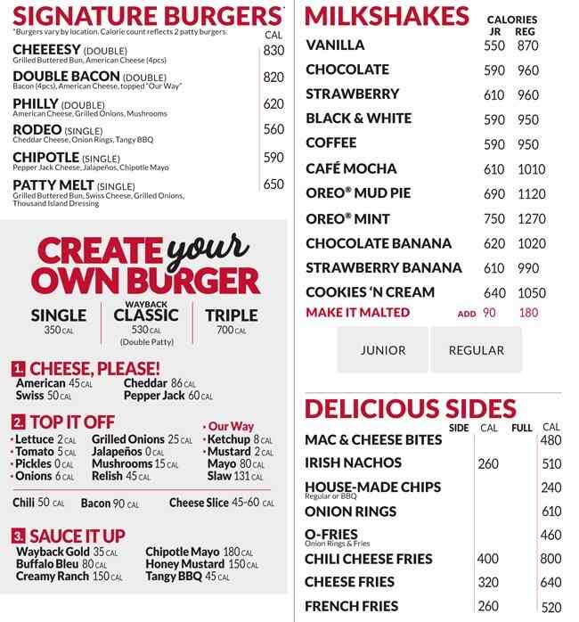 Menu of Wayback Burgers, Addison, Addison  