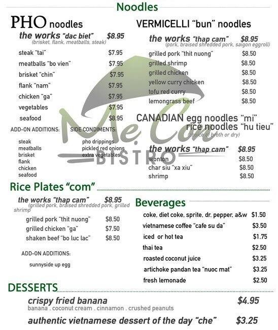 Menu of Me Con Bistro, Southwest Austin, Austin  