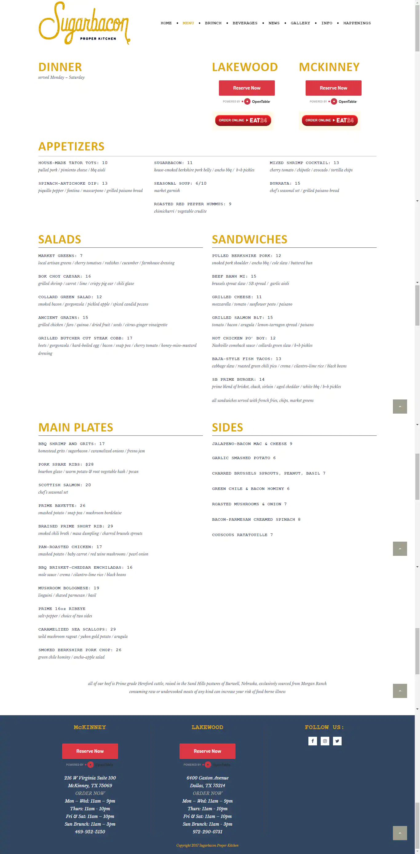 Menu of Sugarbacon Proper Kitchen - Lakewood, Downtown, Dallas  