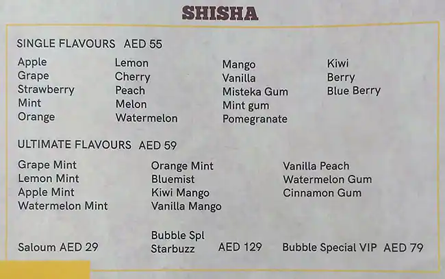 Cafe Bubble Lounge Menu in Jumeirah 3, Dubai 