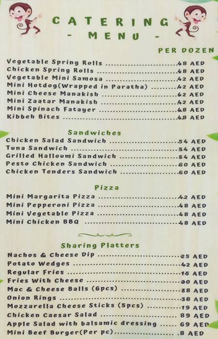 Funky Monkeys PlayLand Menu in Al Safa, Dubai 