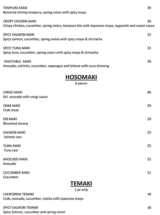 Samurai Sushi And Grill Restaurant Menu 