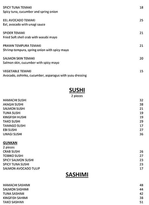 Samurai Sushi And Grill Restaurant Menu 