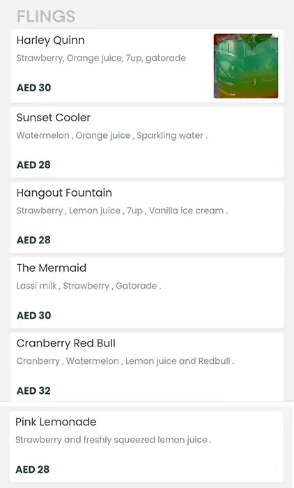 The Hangout Restaurant Menu in  Marina Walk, Dubai Marina, Dubai 