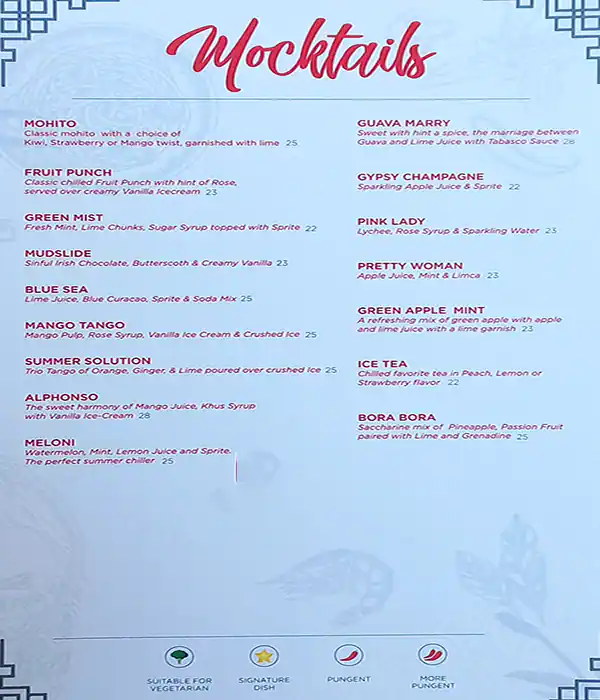 Gypsy Chinese Restaurant Menu in Dubai Marina, Dubai 