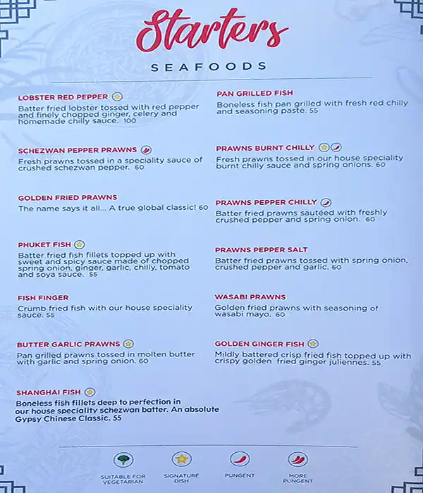 Gypsy Chinese Restaurant Menu in Dubai Marina, Dubai 