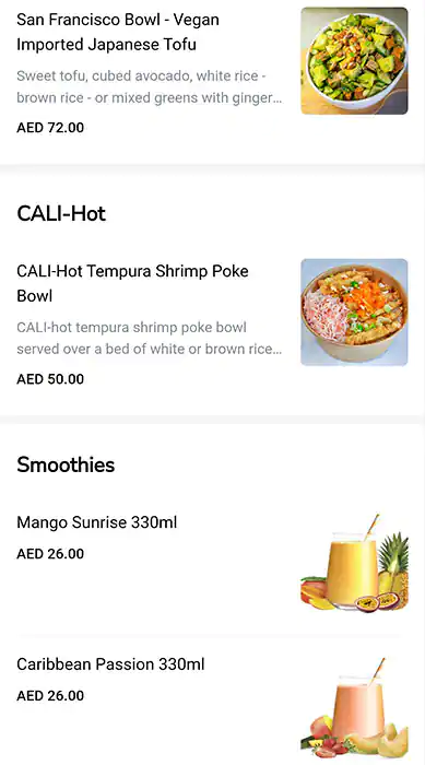 CALI-POKE California Seafood House - كالى بوك Menu 