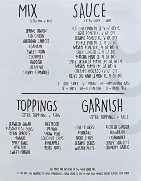 Poke and Co Menu in DIFC, Dubai 