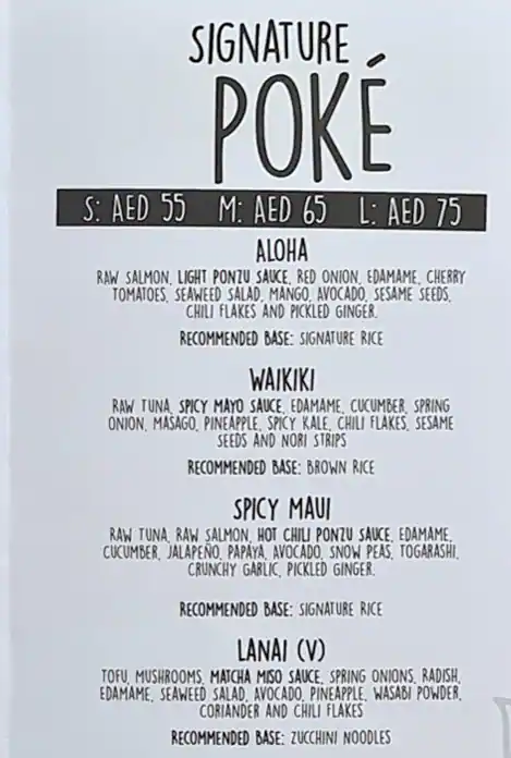 Poke and Co Menu in DIFC, Dubai 