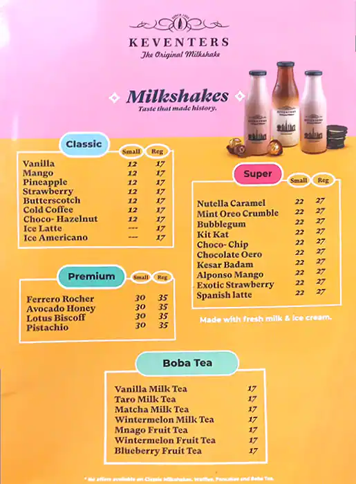 Keventers -The Original Milkshake Menu 